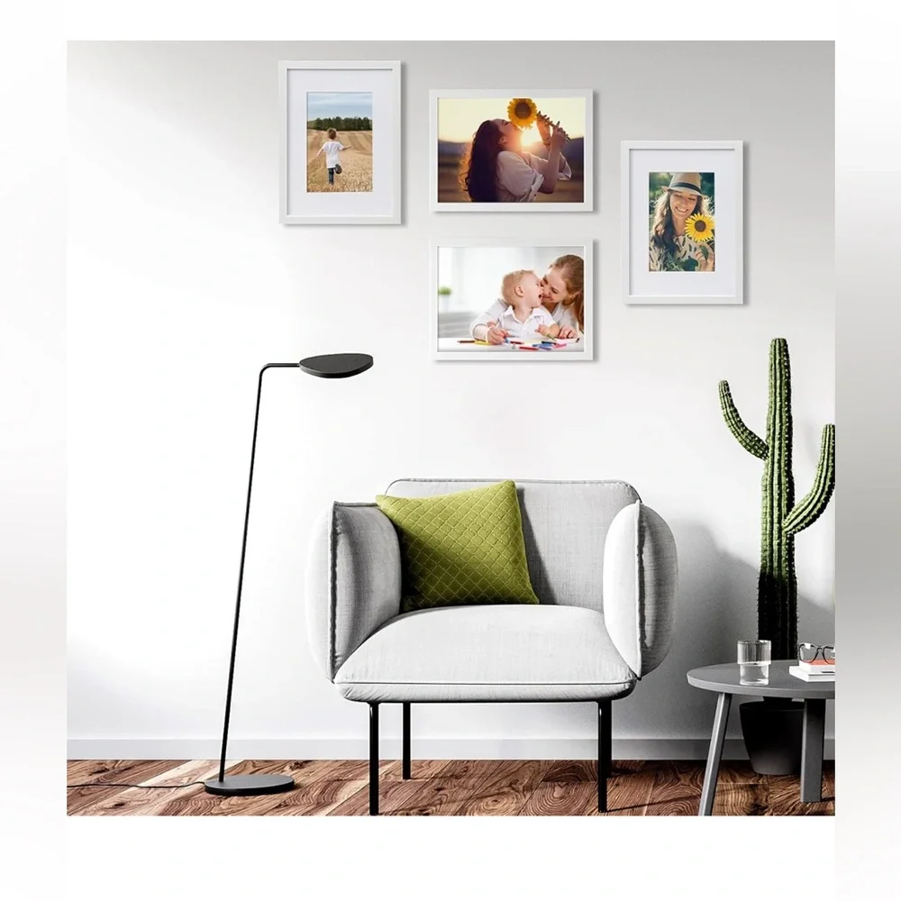 KINLINK A4 Picture Frame White Set of 4,‎ Wooden Photo Frames Matted A5